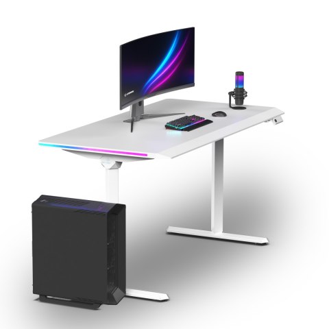 ULTRADESK Biurko dla gracza QUEST, 140x70cm, 72-120cm, biały-biały