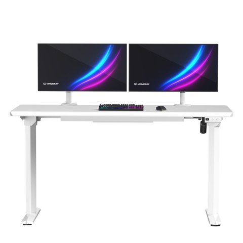 ULTRADESK Biurko dla gracza QUEST, 140x70cm, 72-120cm, biały-biały