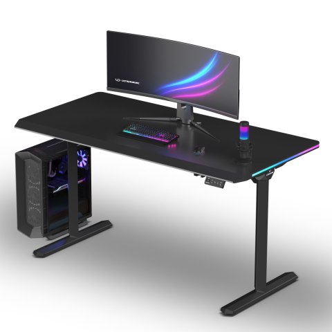 ULTRADESK Biurko dla gracza QUEST, 140x70cm, 72-120cm, czarny-czarny