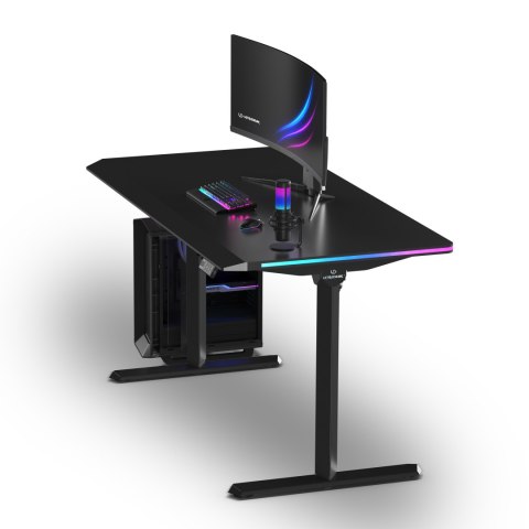 ULTRADESK Biurko dla gracza QUEST, 140x70cm, 72-120cm, czarny-czarny