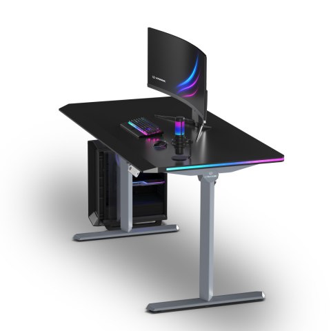 ULTRADESK Biurko dla gracza QUEST, 140x70cm, 72-120cm, szaro-czarny