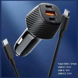 Ładowarka samochodowa Spigen Essential EV1133 113W 2xUSB-C/USB-A + kabel USB-C/USB-C czarny