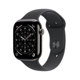 Apple Watch Series 11 Cellular 46mm Łupkowa koperta tytanowa z czarnym paskiem sportowym - M/L