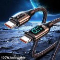 USAMS Kabel pleciony U78 USB-C na USB-C LED 1.2m 100W Fast Charging czarny/black SJ546USB01 (US-SJ546 )