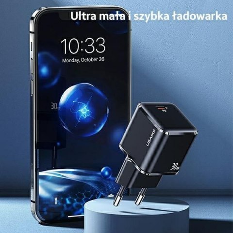 USAMS Ładowarka siec. USB-C T45 30W PD3.0 +QC3.0 Fast Charging +kabel U63 USB-C/Lightning biały/white UXTZH02 (USAMS-UX)