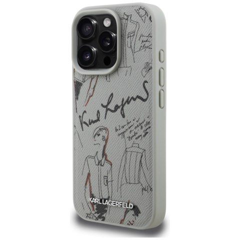 Etui Karl Lagerfeld Grained Pattern & Logo MagSafe do iPhone 16 Pro Max szary