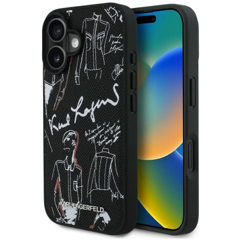 Etui Karl Lagerfeld Grained Pattern & Logo MagSafe do iPhone 16 czarny