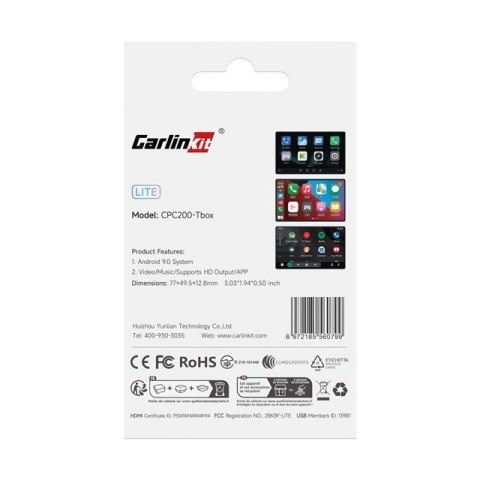 Carlinkit Adapter bezprzewodowy Lite S HDMI 4GB+32GB Android Auto/Carplay dla radioodtwarzaczy samochodowych czarny