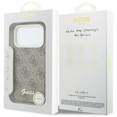 Etui Guess 4G Script MagSafe do iPhone 17 Pro Max brązowy