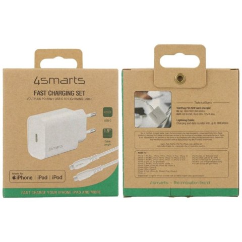 Ładowarka sieciowa 4smarts VoltPlug 20W PD USB-C z kable USB-C do Lightning biały