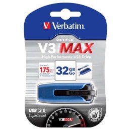 Verbatim USB flash disk, USB 3.0 (3.2 Gen 1), 32GB, V3 MAX, Store N Go, niebieski, 49806, USB A, z wysuwanym złączem