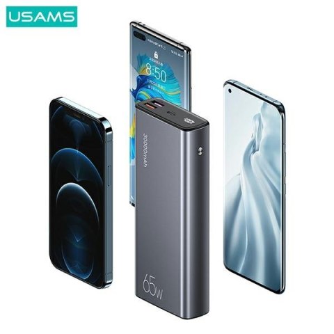 USAMS Powerbank PB59 30000mAh 65W 2xQC3.0+PD Fast Charge czarny/black CMXLOGTC01 (US-CD165) + kabel USB-C-USB-C