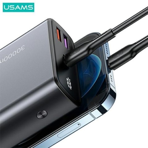 USAMS Powerbank PB59 30000mAh 65W 2xQC3.0+PD Fast Charge czarny/black CMXLOGTC01 (US-CD165) + kabel USB-C-USB-C