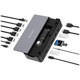 Adapter Verbatim stacja dokująca USB-C Pro 15w1 2xHDMI/1xRJ45/3xUSB-A/3xUSB-C/1xSD/1xmicroSD/1xAudio/1xDisplayPort/1xSSD szary