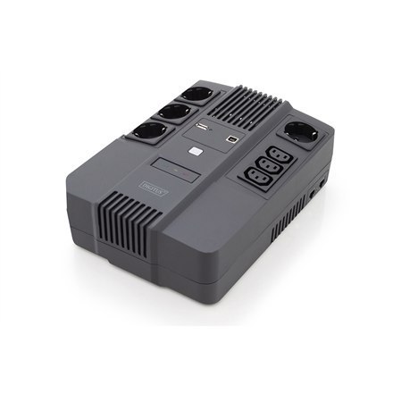 Digitus | UPS All-in-One | UPS All-in-One, 600VA/360W, LED 12V/7Ah x1, 4x CEE 7/7, 3x IEC C13, USB, RJ45 | 600 VA | 360 W | V