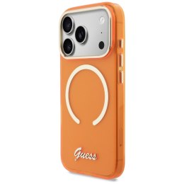 Etui Guess IML Script Metal MagSafe do iPhone 17 Pro Max pomarańczowy