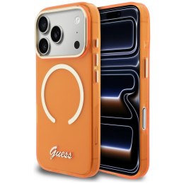 Etui Guess IML Script Metal MagSafe do iPhone 17 Pro pomarańczowy