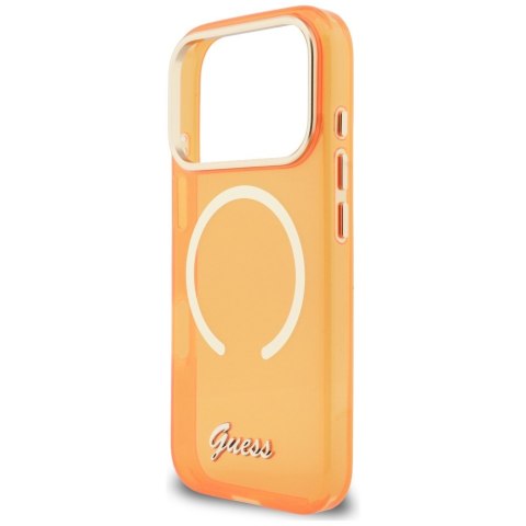 Etui Guess IML Script Metal MagSafe do iPhone 17 Pro pomarańczowy