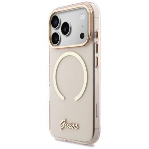 Etui Guess IML Script Metal MagSafe do iPhone 17 Pro różowy