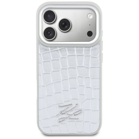 Etui Karl Lagerfeld Croco KL Script Logo MagSafe do iPhone 17 Pro Max srebrny