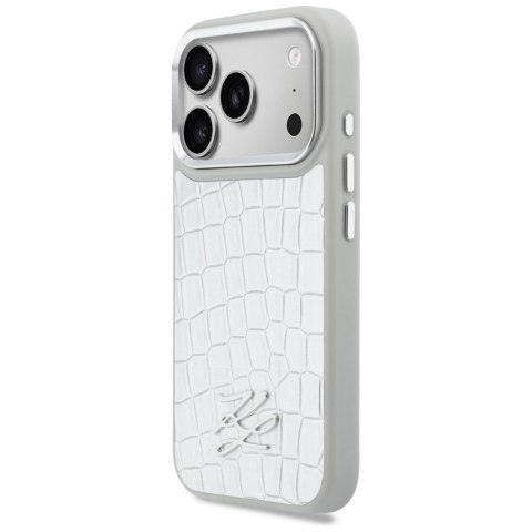 Etui Karl Lagerfeld Croco KL Script Logo MagSafe do iPhone 17 Pro srebrny