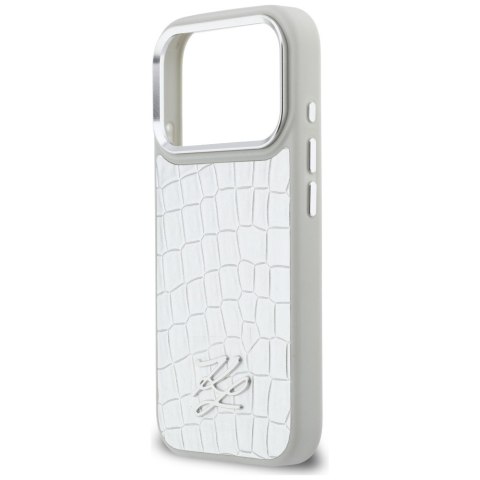 Etui Karl Lagerfeld Croco KL Script Logo MagSafe do iPhone 17 Pro srebrny