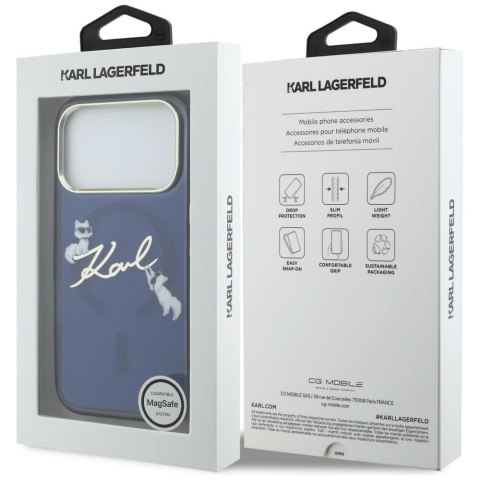 Etui Karl Lagerfeld IML Choupettes Karl Script Logo MagSafe do iPhone 17 Pro niebieski
