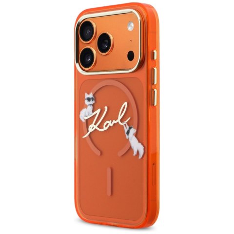 Etui Karl Lagerfeld IML Choupettes Karl Script Logo MagSafe do iPhone 17 Pro pomarańczowy
