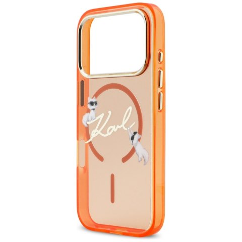 Etui Karl Lagerfeld IML Choupettes Karl Script Logo MagSafe do iPhone 17 Pro pomarańczowy