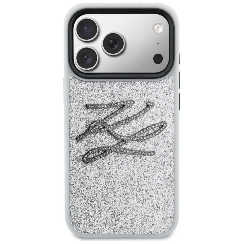 Etui Karl Lagerfeld IML Glitter KL Diamond Logo do iPhone 17 Pro Max srebrny