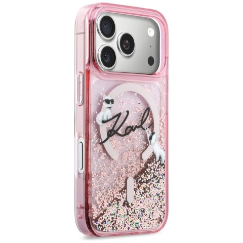 Etui Karl Lagerfeld Liquid Glitter Karl Script Logo MagSafe do iPhone 17 Pro Max różowy