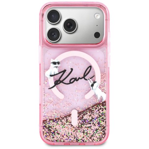 Etui Karl Lagerfeld Liquid Glitter Karl Script Logo MagSafe do iPhone 17 Pro różowy