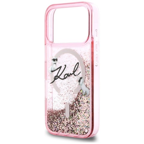 Etui Karl Lagerfeld Liquid Glitter Karl Script Logo MagSafe do iPhone 17 Pro różowy