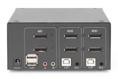 Przełącznik KVM, 2 portowy, 4K 60Hz, 4xDP IN, 2xDP OUT, 2xUSB A, 2x Audio IN&OUT