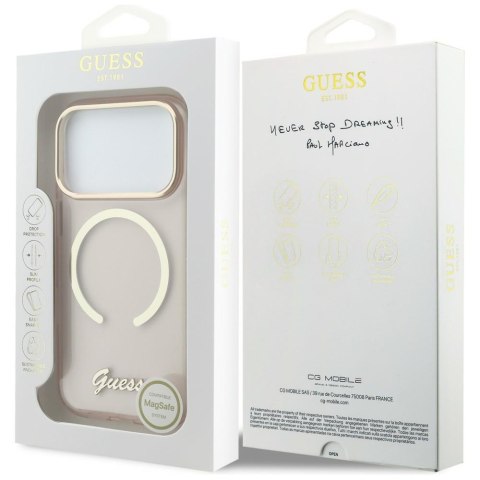 Etui Guess IML Script Metal MagSafe do iPhone 17 Pro Max różowy
