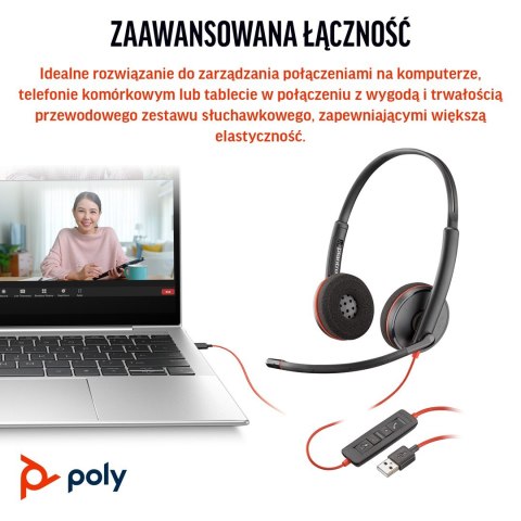 Poly Blackwire 3220 Stereo USB-C Black Headset +USB-C/A Adapter (Box) 8X228AA