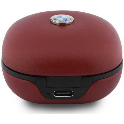 Słuchawki Bluetooth TWS BMW Leather Metal Logo ENC czerwony