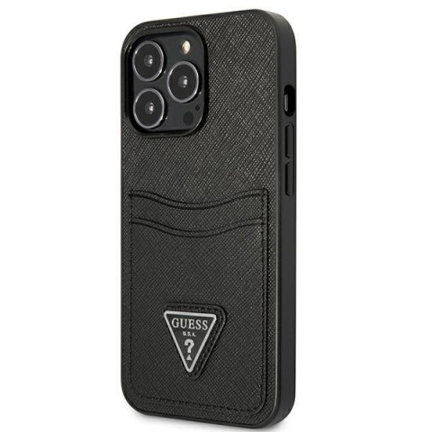 Guess GUHCP13LPSATPK iPhone 13 Pro / 13 6,1" czarny/black hardcase SaffianoTriangle Logo Cardslot