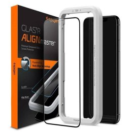 Spigen Alm Glass FC iPhone 11 szkło hartowane czarna ramka z ramką montażową AGL00106