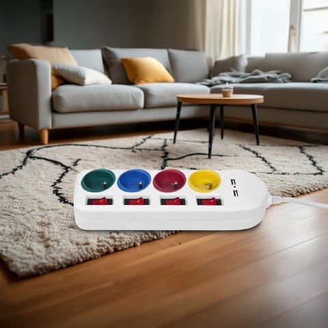MACLEAN LISTWA ZASILAJĄCA 4 GNIAZDA 2XUSB MCE229W