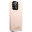 Guess GUHMP14LSBPLP iPhone 14 Pro 6,1" różowy/pink hard case Silicone Logo Plate MagSafe