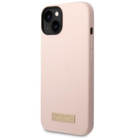Guess GUHMP14SSBPLP iPhone 14 6,1" różowy/pink hard case Silicone Logo Plate MagSafe