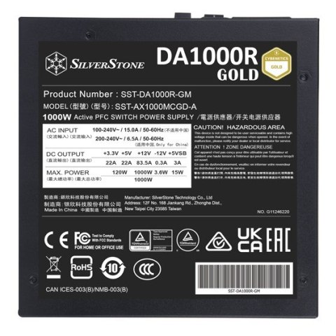 Silverstone DA1000R Gold moduł zasilaczy 1000 W 20+4 pin ATX ATX Czarny
