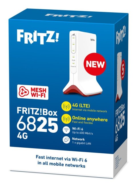 Box FRITZ! 6825 4G router bezprzewodowy Gigabit Ethernet Jedna częstotliwości (2,4 GHz) Biały