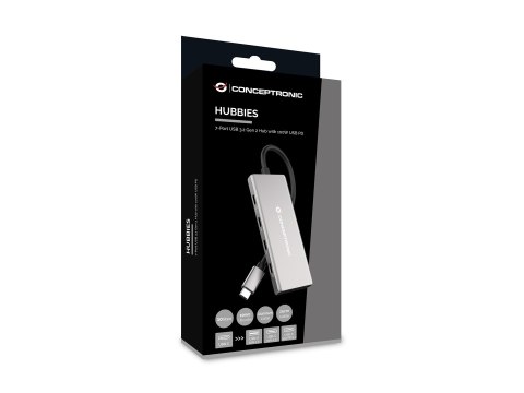 Conceptronic HUBBIES17G huby i koncentratory USB 3.2 Gen 2 (3.1 Gen 2) Type-C 10000 Mbit/s Szary