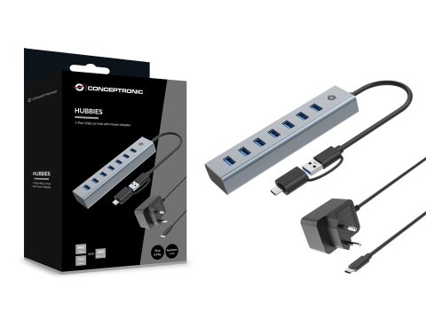 Conceptronic HUBBIES21GP huby i koncentratory USB 3.2 Gen 1 (3.1 Gen 1) Type-A 5000 Mbit/s Szary