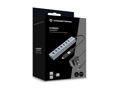 Conceptronic HUBBIES21GP huby i koncentratory USB 3.2 Gen 1 (3.1 Gen 1) Type-A 5000 Mbit/s Szary