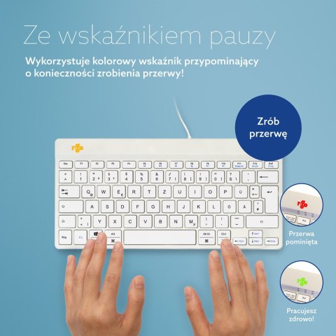 R-Go Tools Ergonomiczna R-Go Compact Break klawiatura, z oprogramowaniem do robienia przerw, QWERTZ (DE), przewodowa, biała