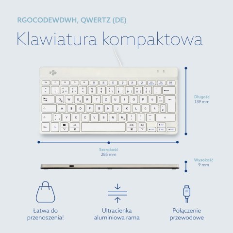 R-Go Tools Ergonomiczna R-Go Compact Break klawiatura, z oprogramowaniem do robienia przerw, QWERTZ (DE), przewodowa, biała