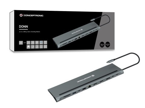 Stacja dokująca CONCEPTRONIC 12-1 USB-C->2xHDMI/3xUSB-A/DP/+ 18cm gr